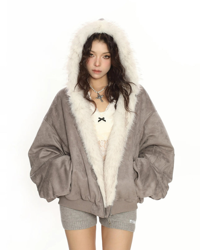 TALKLESSFASHION BIGGOLD suede reversible eco-friendly fur cotton jacket women's winter thickened warm flight jacket tide