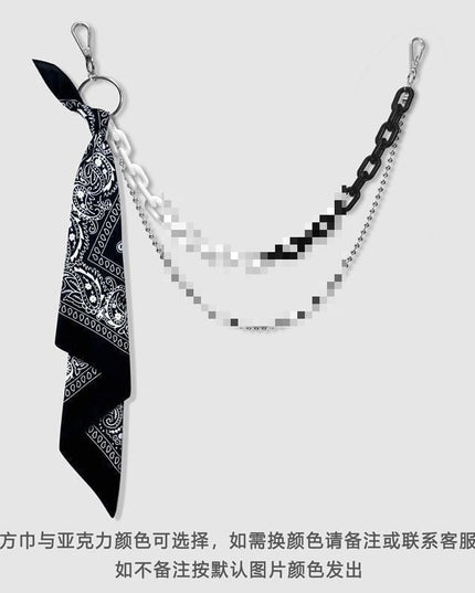 TALKLESSFASHION Black and white color blocking + black scarf hip hop pants chain accessoriesins