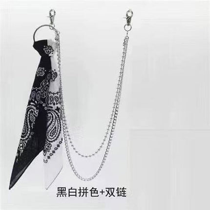 TALKLESSFASHION Black and white color matching + double chain hip hop pants chain accessoriesins