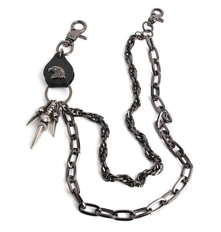 TALKLESSFASHION Black cowhide eagle claw trousers chain gun black Punk trouser chainsMen's metallic jeans accessoriesAmerican waist chains, hip-hop trendy embellishments, statement pants, eagle claw charms