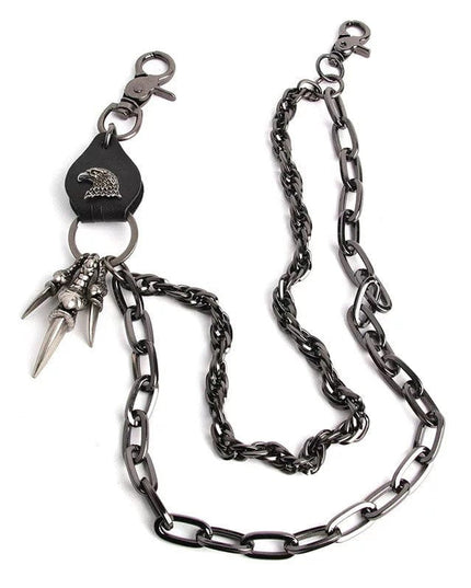 TALKLESSFASHION Black cowhide eagle claw trousers chain gun black Punk trouser chainsMen's metallic jeans accessoriesAmerican waist chains, hip-hop trendy embellishments, statement pants, eagle claw charms