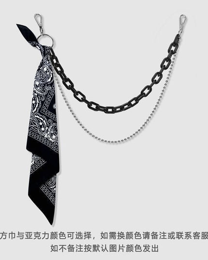 TALKLESSFASHION Black double chain + black scarf hip hop pants chain accessoriesins
