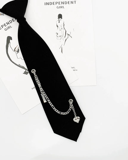 TALKLESSFASHION Black love chain tie Le Chao ornament chain tie