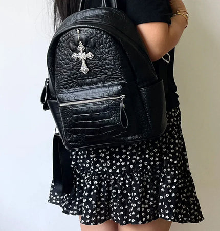 TALKLESSFASHION black MoonCat original black gothic crocodile pattern backpack school bag men's and women's premium texture niche y2k backpack
