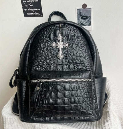 TALKLESSFASHION black MoonCat original black gothic crocodile pattern backpack school bag men's and women's premium texture niche y2k backpack