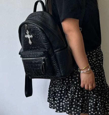 TALKLESSFASHION black MoonCat original black gothic crocodile pattern backpack school bag men's and women's premium texture niche y2k backpack