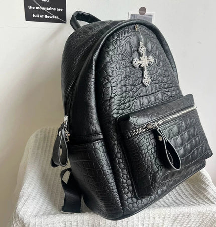 TALKLESSFASHION black MoonCat original black gothic crocodile pattern backpack school bag men's and women's premium texture niche y2k backpack