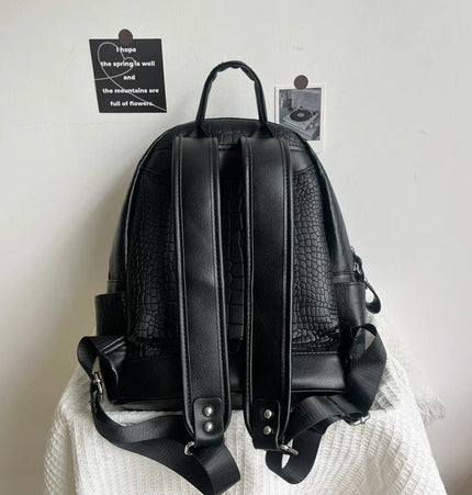 TALKLESSFASHION black MoonCat original black gothic crocodile pattern backpack school bag men's and women's premium texture niche y2k backpack