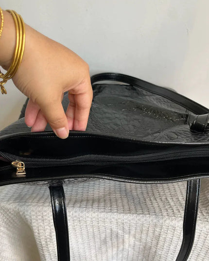 TALKLESSFASHION black MoonCat's original niche design cross crocodile tote bag large capacity premium shoulder tote bag