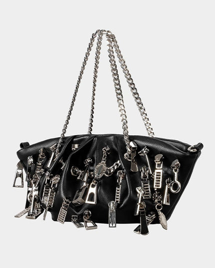 TALKLESSFASHION black Punk Style Pleated Dumplings Armpit Bag 2025 New Multi Zipper Pull Decoration Women's Shoulder Bag Hot Girl Tote Bag