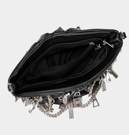 TALKLESSFASHION black Punk Style Pleated Dumplings Armpit Bag 2025 New Multi Zipper Pull Decoration Women's Shoulder Bag Hot Girl Tote Bag