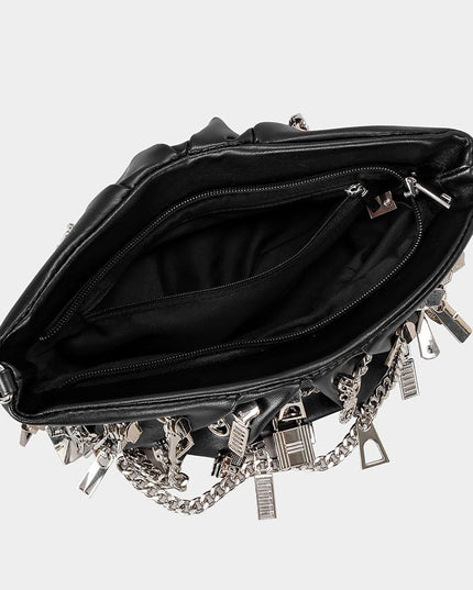 TALKLESSFASHION black Punk Style Pleated Dumplings Armpit Bag 2025 New Multi Zipper Pull Decoration Women's Shoulder Bag Hot Girl Tote Bag