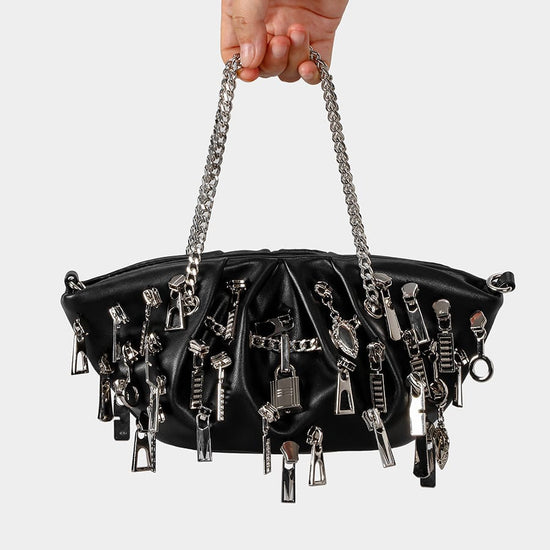 Multi-Zipper Punk Shoulder Bag