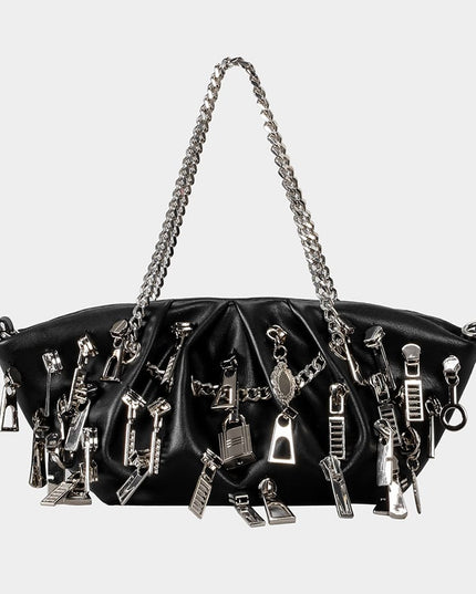 TALKLESSFASHION black Punk Style Pleated Dumplings Armpit Bag 2025 New Multi Zipper Pull Decoration Women's Shoulder Bag Hot Girl Tote Bag