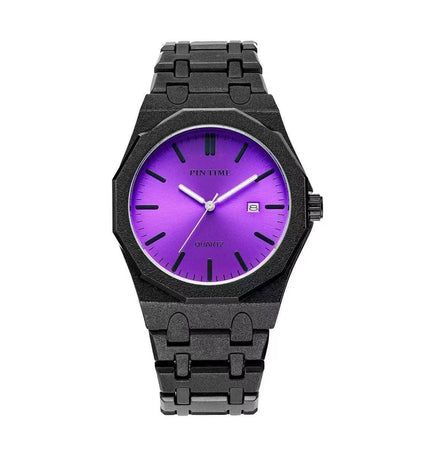 TALKLESSFASHION Black purple New frosted silver watch