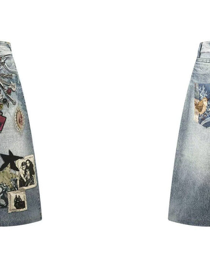 TALKLESSFASHION BLACKLISTS American 3D printing graffiti design denim cropped pants for men and women in summer distressed wide-leg shorts