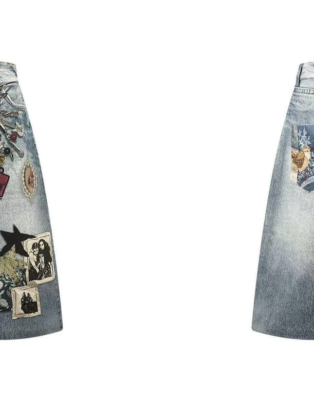 TALKLESSFASHION BLACKLISTS American 3D printing graffiti design denim cropped pants for men and women in summer distressed wide-leg shorts