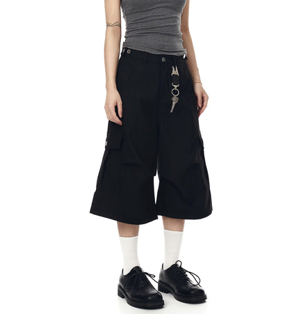 TALKLESSFASHION BLACKLISTS American cleanfit pleated wide-leg cropped trousers men's and women's high-quality handsome cargo shorts