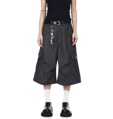 TALKLESSFASHION BLACKLISTS American cleanfit pleated wide-leg cropped trousers men's and women's high-quality handsome cargo shorts