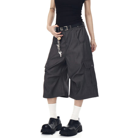TALKLESSFASHION BLACKLISTS American cleanfit pleated wide-leg cropped trousers men's and women's high-quality handsome cargo shorts