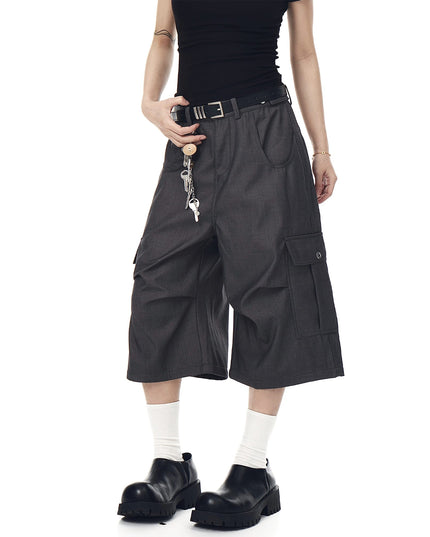 TALKLESSFASHION BLACKLISTS American cleanfit pleated wide-leg cropped trousers men's and women's high-quality handsome cargo shorts