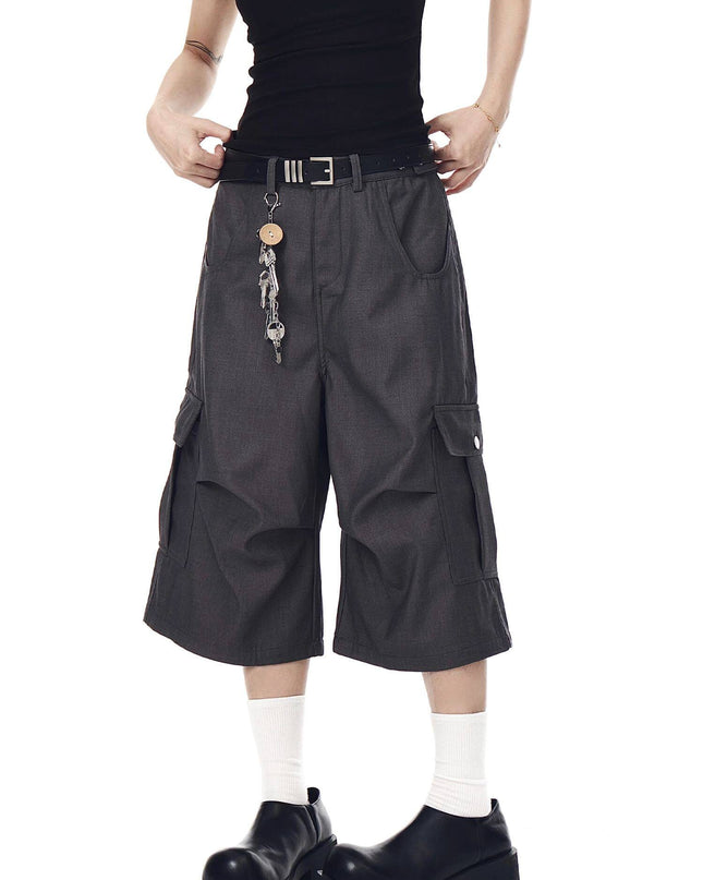 TALKLESSFASHION BLACKLISTS American cleanfit pleated wide-leg cropped trousers men's and women's high-quality handsome cargo shorts