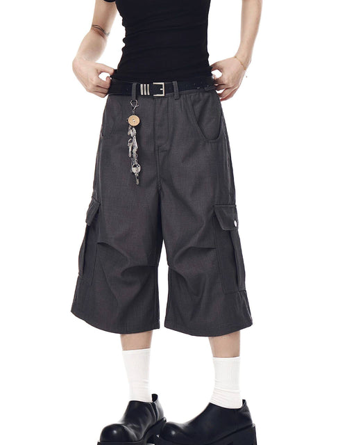 THETLSTUDIO BLACKLISTS American cleanfit pleated wide-leg cropped trousers men's and women's high-quality handsome cargo shorts