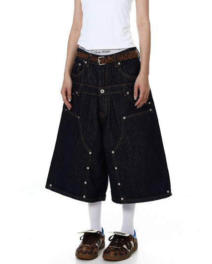 TALKLESSFASHION BLACKLISTS American deconstructed topline design sense riveted denim cropped pants men's and women's fake two-piece cargo shorts