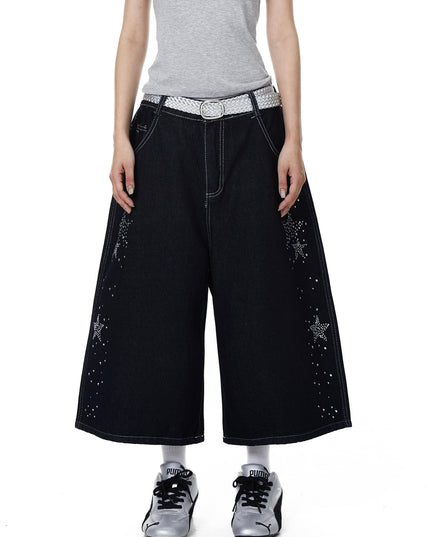 TALKLESSFASHION BLACKLISTS American heavy industry star hot diamond primary color denim cropped pants men's and women's design wide-leg shorts summer