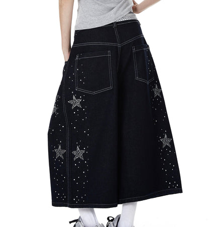 TALKLESSFASHION BLACKLISTS American heavy industry star hot diamond primary color denim cropped pants men's and women's design wide-leg shorts summer