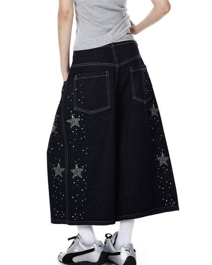 TALKLESSFASHION BLACKLISTS American heavy industry star hot diamond primary color denim cropped pants men's and women's design wide-leg shorts summer