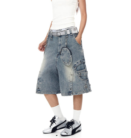 TALKLESSFASHION BLACKLISTS American high street heavy industry patchwork denim shorts men's and women's Abi punk cargo cropped pants