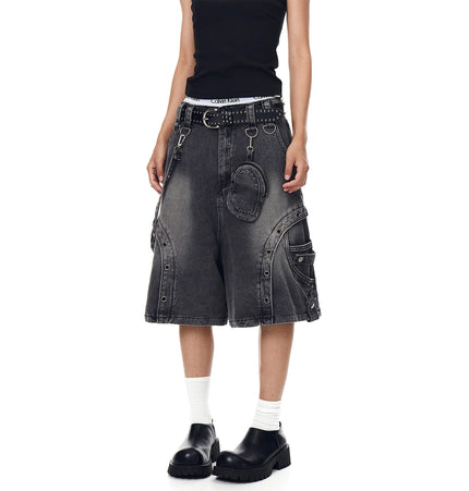 TALKLESSFASHION BLACKLISTS American high street heavy industry patchwork denim shorts men's and women's Abi punk cargo cropped pants