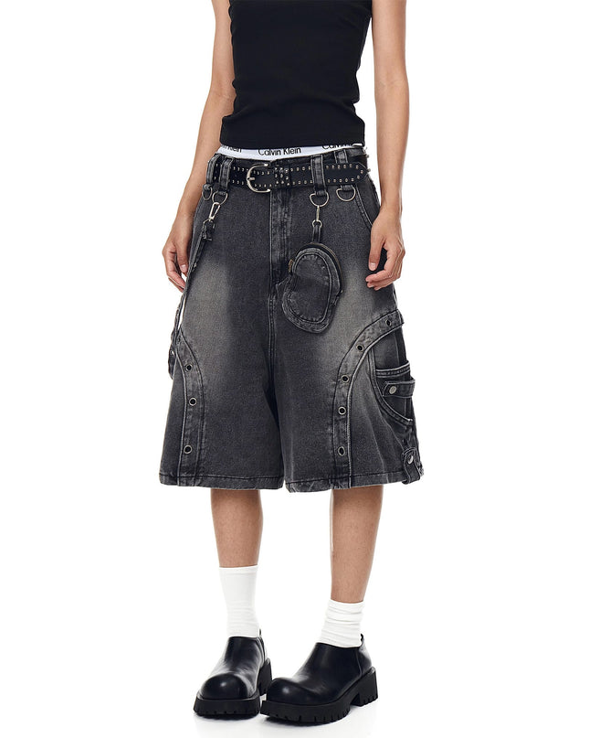 TALKLESSFASHION BLACKLISTS American high street heavy industry patchwork denim shorts men's and women's Abi punk cargo cropped pants