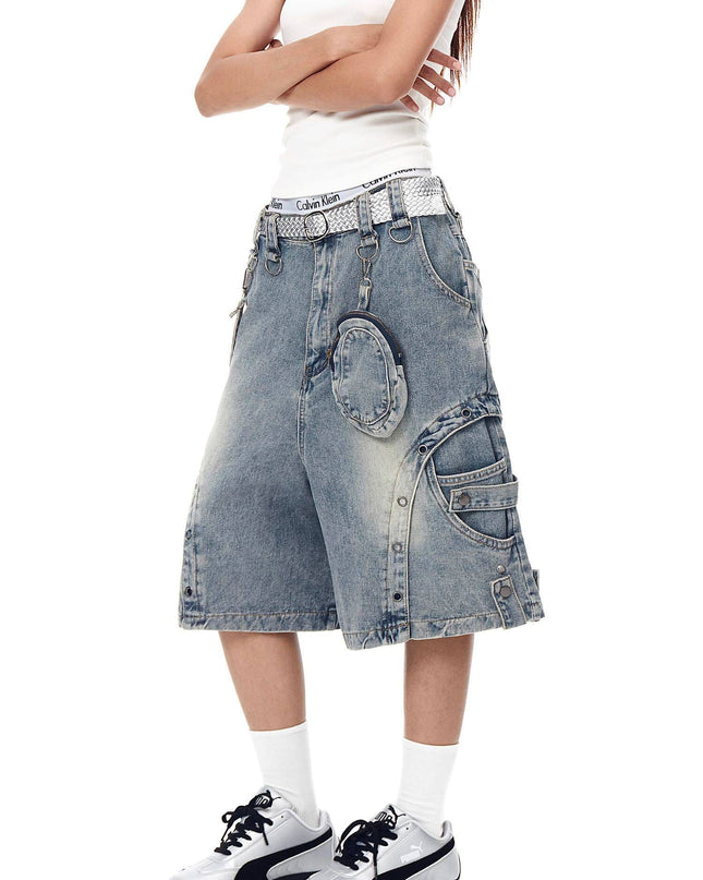 TALKLESSFASHION BLACKLISTS American high street heavy industry patchwork denim shorts men's and women's Abi punk cargo cropped pants