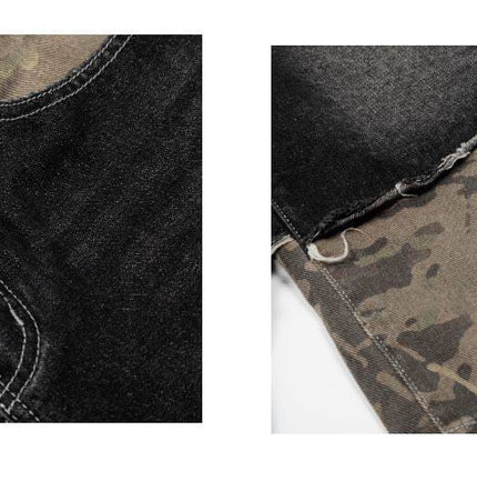 TALKLESSFASHION BLACKLISTS American retro camouflage stitching destruction denim shorts cropped loose wide-leg cropped pants for men and women