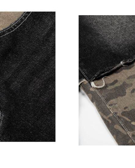 TALKLESSFASHION BLACKLISTS American retro camouflage stitching destruction denim shorts cropped loose wide-leg cropped pants for men and women