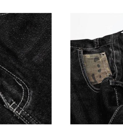 TALKLESSFASHION BLACKLISTS American retro camouflage stitching destruction denim shorts cropped loose wide-leg cropped pants for men and women
