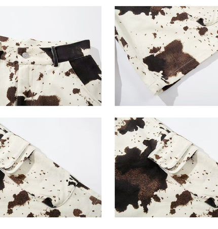 THETLSTUDIO BLACKLISTS American vintage distressed cow print camouflage workwear cropped pants men's and women's scimitar wide-leg shorts summer