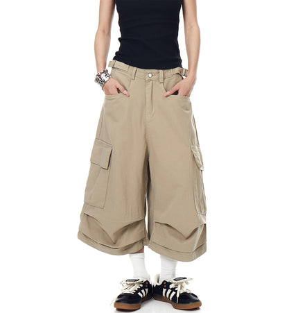 THETLSTUDIO BLACKLISTS AMERICAN VINTAGE PLEATED MULTI-POCKET CARGO SHORTS MEN'S AND WOMEN'S SUMMER LOOSE WIDE-LEG CROPPED PANTS