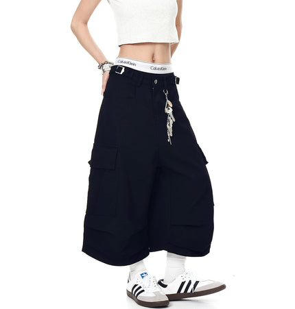 THETLSTUDIO BLACKLISTS AMERICAN VINTAGE PLEATED MULTI-POCKET CARGO SHORTS MEN'S AND WOMEN'S SUMMER LOOSE WIDE-LEG CROPPED PANTS