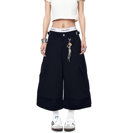 THETLSTUDIO BLACKLISTS AMERICAN VINTAGE PLEATED MULTI-POCKET CARGO SHORTS MEN'S AND WOMEN'S SUMMER LOOSE WIDE-LEG CROPPED PANTS
