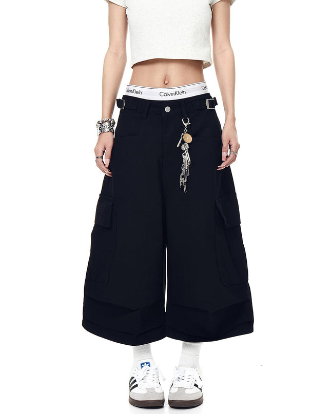 TALKLESSFASHION BLACKLISTS AMERICAN VINTAGE PLEATED MULTI-POCKET CARGO SHORTS MEN'S AND WOMEN'S SUMMER LOOSE WIDE-LEG CROPPED PANTS