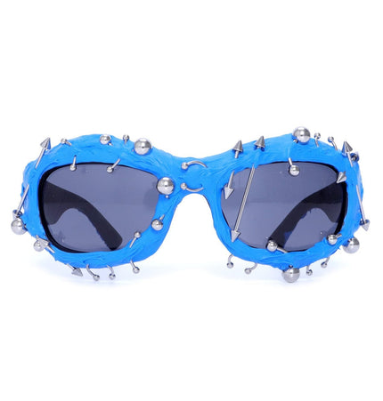 TALKLESSFASHION blue European and American street punk rivet metal design sense color European and American sunglasses fashionable trend face small glasses
