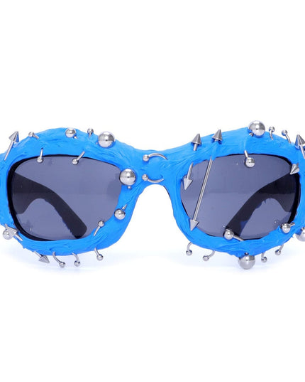 TALKLESSFASHION blue European and American street punk rivet metal design sense color European and American sunglasses fashionable trend face small glasses