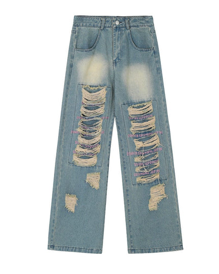 TALKLESSFASHION Blue / L Beggar Ripped Patch Embroidered Letter Jeans