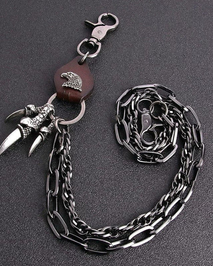 TALKLESSFASHION Brown cowhide eagle claw trousers chain gun black Punk trouser chainsMen's metallic jeans accessoriesAmerican waist chains, hip-hop trendy embellishments, statement pants, eagle claw charms