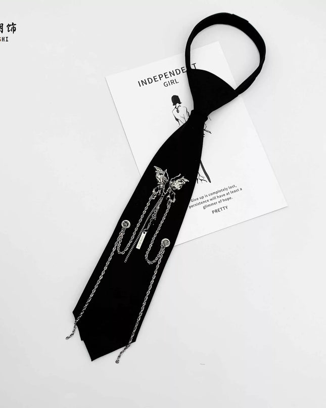 TALKLESSFASHION Butterfly fringed tie - black Le Chao  butterfly tie