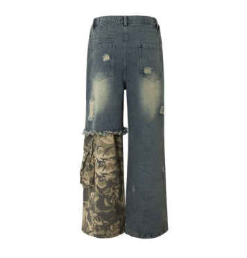 TALKLESSFASHION Camo Contrast Stitched Industrial Jeans