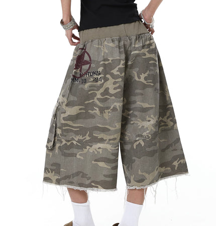 TALKLESSFASHION Camo Fringe Cropped Cargo Shorts